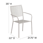Flash Furniture Light Grey Indoor-Outdoor Steel Patio Arm Chair with Square Back-Plastic Floor Glides