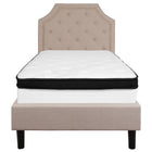 Flash Furniture Brighton Twin Size Tufted Upholstered Platform Bed in Beige Fabric with Memory Foam Mattress-Twin Platform Bed and Mattress Set