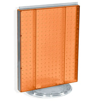 Azar Displays 20" x 16" Pegboard Counter Unit, Orange Translucent (700500-ORG)-Two-sided display stands on a clear plastic revolving base, providing easy customer access