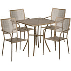 28'' Square Gold Indoor-Outdoor Steel Patio Table Set with 4 Square Back Chairs [CO-28SQ-02CHR4-GD-GG]-Gold Powder Coat Finish
