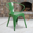 Flash Furniture Green Metal Indoor-Outdoor Chair with Arms-Green Powder Coat Finish