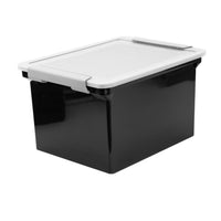Staples Letter/Legal File Tote with Locking Handles, 35L, Black-Storage tote is lightweight for easy portability