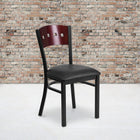 Flash Furniture HERCULES Series Black 4 Square Back Metal Restaurant Chair - Mahogany Wood Back, Black Vinyl Seat-2.5'' Thick Foam Padded Seat