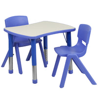 Flash Furniture 21.875"W x 26.625"L Rectangular Blue Plastic Height Adjustable Activity Table Set with 2 Chairs-Multipurpose Kids Table Set
