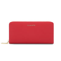 Champs RFID Zip-Around Wallet -  Red-Faux leather, red