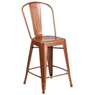 Flash Furniture 24" High Copper Metal Indoor-Outdoor Counter Height Stool with Back-500 lb. Weight Capacity