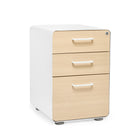 Poppin Stow 3-Drawer File Cabinet - White and Natural Oak-Durable powder-coated steel construction and wood-grained laminate drawer fronts