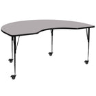 Flash Furniture Mobile 48"W x 72"L Kidney Grey Thermal Laminate Activity Table - Standard Height Adjustable Legs-Collaborative Kidney Activity Table