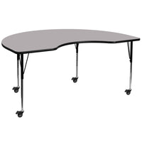 Flash Furniture Mobile 48"W x 72"L Kidney Grey Thermal Laminate Activity Table - Standard Height Adjustable Legs-Collaborative Kidney Activity Table