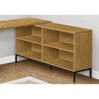Monarch Specialties 7491 60" Computer Desk - Light Oak L-Shaped Corner-Able to support up to 198 lbs, this home office desk features thick-panel construction, finished drawer interiors, metal drawer glides, and sturdy metal legs in a black finish.