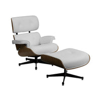 Nicer Furniture Italian Leather Modern Lounge Chair and Ottoman - White Leather with Rosewood Finish-Upholstered in 100% full-grain Italian aniline leather.