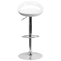 Flash Furniture Contemporary Plastic Adjustable Height Barstool with Rounded Cutout Back & Chrome Base - White-Contemporary Style Stool