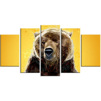 Designart Brown Bear, Yelllow Canvas Art Print, 5 Panels, (PT2303-373)-Print