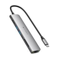 Hyper HyperDrive SLAB 7-in-1 USB-C Hub - Space Grey-Enjoy 7 essential ports including, 4K 60Hz HDMI, 90W PD USB-C, Gigabit Ethernet, 5Gbps USB-A, 5Gbps USB-A, SD UHS-I 104MB/s and MicroSD UHS-I 104MB/s