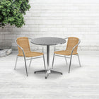 Flash Furniture 27.5'' Round Aluminum Indoor-Outdoor Table with 2 Beige Rattan Chairs (TLH-ALUM-28RD-020BGECHR2-GG)-Aluminum, Plastic, Rattan, Stainless Steel