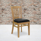 Flash Furniture HERCULES Series Vertical Slat Back Natural Wood Restaurant Chair - Black Vinyl Seat-2.5'' Thick Foam Padded Seat