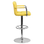 Flash Furniture Contemporary Quilted Vinyl Adjustable Height Barstool with Arms & Chrome Base - Yellow-Yellow Vinyl Upholstery