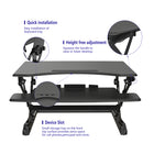 ShoppingAll 35"W Height Adjustable Sit to Stand Desk Converter Workstation - Black-Switch between sitting to standing in one smooth motion with a squeeze of the air lift gas spring lever