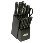 Oceanstar KS1194 Contemporary 15-Piece Knife Set with Block, Elegant Black-Stainless steel blade goes through handle with full tang construction for strength.