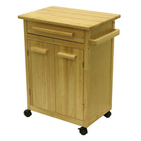 Winsome Kitchen Cart with One Drawer, cabinet, Natural-The solid beech wood worktop provides you with a handy food preparation surface on this rolling storage cart.  A top drawer is underpinned by a large two-door cabinet.  Handy towel bar on one side helps too.