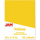 JAM Paper Full Page Sticker Paper Shipping Labels - 8-1/2" x 11" - Yellow - 10 Pack -English only packaging