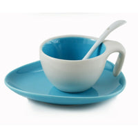 Tannex  6 Espresso Cups and Saucers with Spoon, 2oz, Blue, 6 Pack-Blue