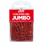 JAM Paper Colored Jumbo 2" Paper Clips - Red - 2 Packs of 75-Color: Red