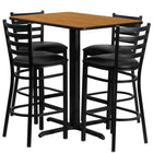 Flash Furniture 24"W x 42"L Rectangular Natural Laminate Table Set with 4 Ladder Back Metal Barstools - Black Vinyl Seat-Bar Height Table and Stool Set
