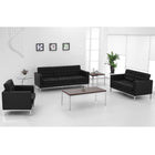 Flash Furniture HERCULES Lacey Series Contemporary Black LeatherSoft Loveseat with Stainless Steel Frame-Fixed Back and Seat Cushions