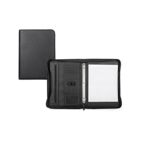 Bugatti Ring Binder with Inside Pockets - Zipper - Black (RGB2002-BLACK)-Black vegan leather