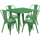 Flash Furniture 31.5'' Square Green Metal Indoor-Outdoor Table Set with 4 Stack Chairs (ET-CT002-4-30-GN-GG)-Galvanized Steel, Metal, Rubber