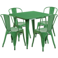 Flash Furniture 31.5'' Square Green Metal Indoor-Outdoor Table Set with 4 Stack Chairs (ET-CT002-4-30-GN-GG)-Galvanized Steel, Metal, Rubber