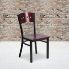 Flash Furniture HERCULES Series Black 4 Square Back Metal Restaurant Chair - Mahogany Wood Back & Seat-.625'' Thick Plywood Seat