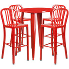 30'' Round Red Metal Indoor-Outdoor Bar Table Set with 4 Vertical Slat Back Barstools [CH-51090BH-4-30VRT-RED-GG]-Metal Cafe Bar Table