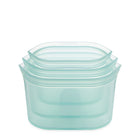 Zip Top Reusable Platinum Silicone Containers - 3 Dish Set - Teal-Microwave Safe