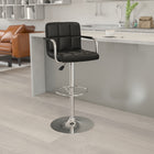 Flash Furniture Contemporary Black Quilted Vinyl Adjustable Height Barstool with Arms & Chrome Base-Swivel Seat