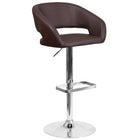 Flash Furniture Contemporary Brown Vinyl Adjustable Height Barstool with Rounded Mid-Back & Chrome Base-Rounded Mid-Back Design