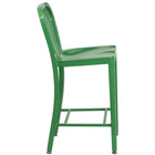 Flash Furniture 24" High Green Metal Indoor-Outdoor Counter Height Stool with Vertical Slat Back-Vertical Slat Back