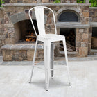 Flash Furniture 30" High Distressed Metal Indoor-Outdoor Barstool with Back - White-Cross Brace under seat provides extra stability
