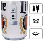 Miller Lite 8 Can Portable Mini Fridge with 5.4 L Cooler - White-Compatible with AC and DC power (indoor AC and 12V DC travel adapters included)