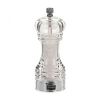 Trudeau Professional Acrylic Salt Mill 6"-Adjustable knob - turn the knob clockwise for a finer grind, counter clockwise for coarser grind
