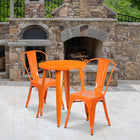 24'' Round Orange Metal Indoor-Outdoor Table Set with 2 Cafe Chairs [CH-51080TH-2-18CAFE-OR-GG]-24"W x 24"D x 29"H