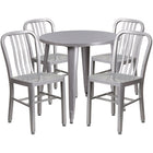 30'' Round Silver Metal Indoor-Outdoor Table Set with 4 Vertical Slat Back Chairs [CH-51090TH-4-18VRT-SIL-GG]-Metal Cafe Table