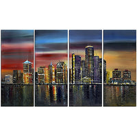 Designart City at Night, 4 Piece Gallery-wrapped Canvas Art, (PT2030-271)-Print