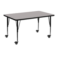 Flash Furniture Mobile 30"W x 48"L Rectangular Grey HP Laminate Activity Table - Height Adjustable Short Legs-Popular Rectangular Activity Table