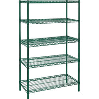 Kleton Green Epoxy Finish Wire Shelving, 5 Shelves, 24"D x 74"H, Starter, 36"W-Depth: 24"