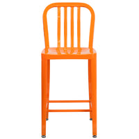 Flash Furniture Commercial Grade 24" High Orange Metal Indoor-Outdoor Counter Height Stool with Vertical Slat Back - 2 Pack-Set of 2 Industrial Modern Counter Stools