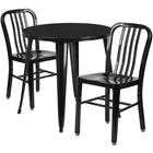 30'' Round Black Metal Indoor-Outdoor Table Set with 2 Vertical Slat Back Chairs [CH-51090TH-2-18VRT-BK-GG]-Metal Cafe Table