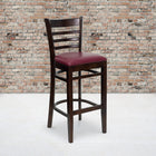 Flash Furniture HERCULES Series Ladder Back Walnut Wood Restaurant Barstool - Burgundy Vinyl Seat-2.5'' Thick Foam Padded Seat