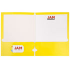 JAM Paper Glossy 2 Pocket 3 Hole Punched Folders, Yellow, 50 Pack-Capacity: 200 sheets